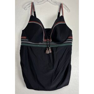 Swim by Cacique Black Embroidered Underwire Balconette Tankini Swim 46D 2102